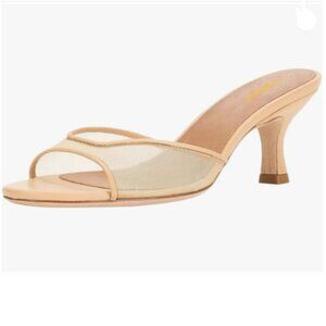 Pazzion Nude Open Toe Low Heel Mules Slip On Mesh Sandals Casual Shoes